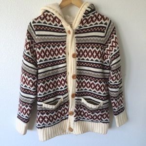Tribal Patterned Faux Fur Lined Hoodie